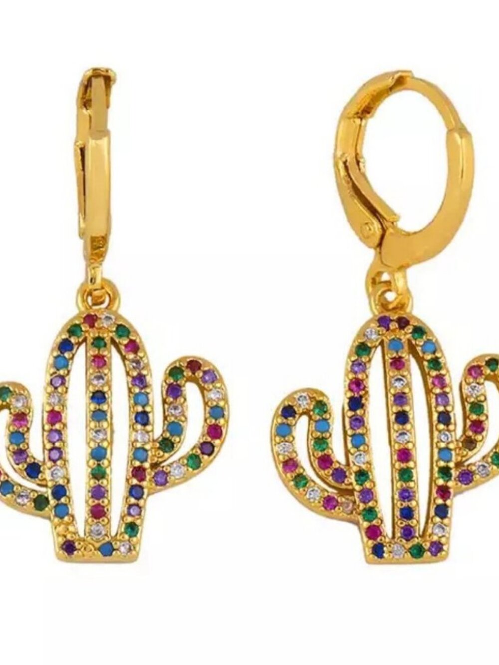 🌵 Cactus Dangle Earrings | 18K Gold Plated | Colorful Cubic Zirconia